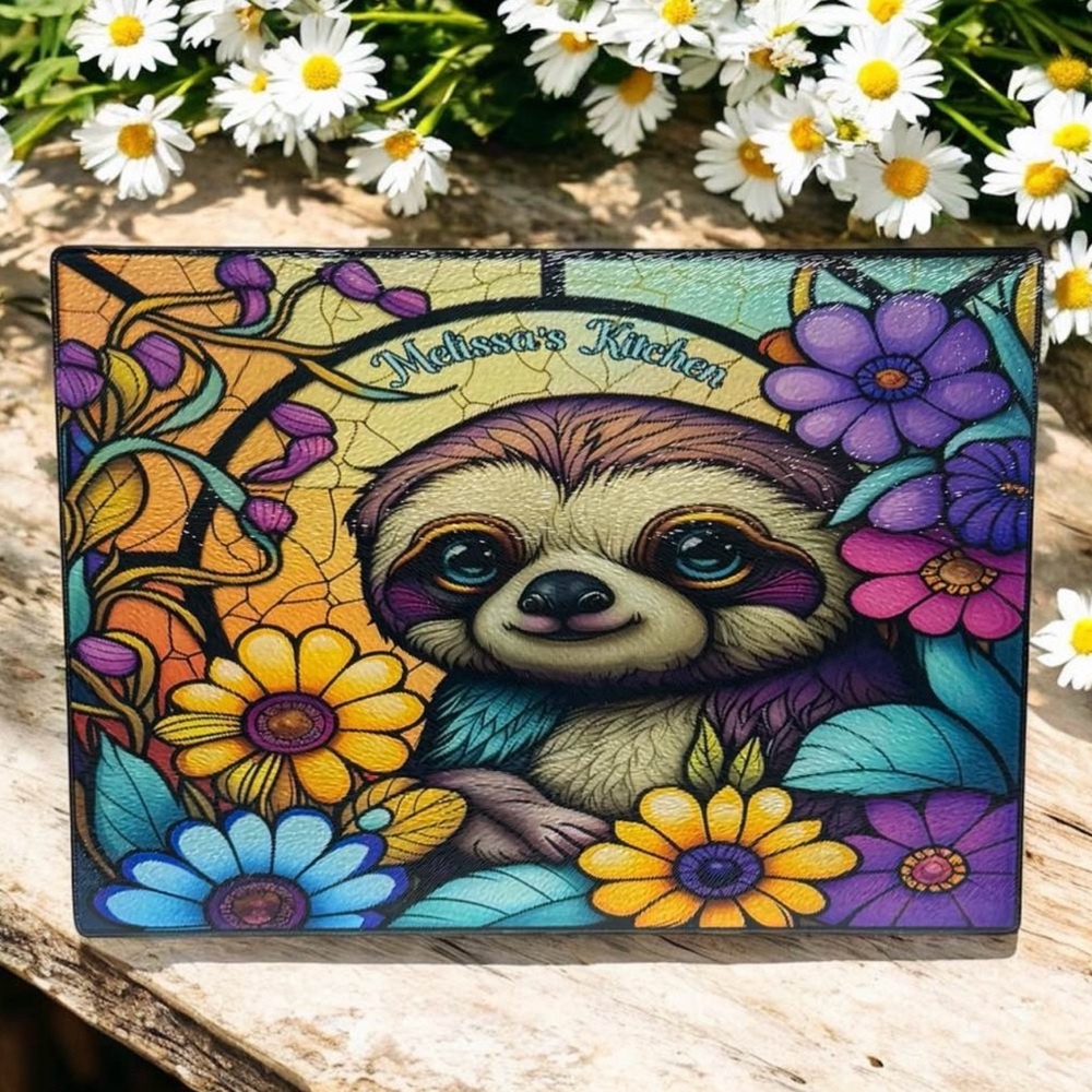 Sloth 11x8 Glass Cutting Board